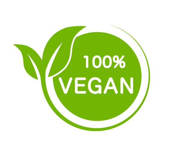 veganes produkt zu 100 prozent. vegane grüne logo. öko-, bio- und bio-zeichen. vegetarische lebensmittel-etikett. vektorsymbol. - brushed eco vector stock-grafiken, -clipart, -cartoons und -symbole