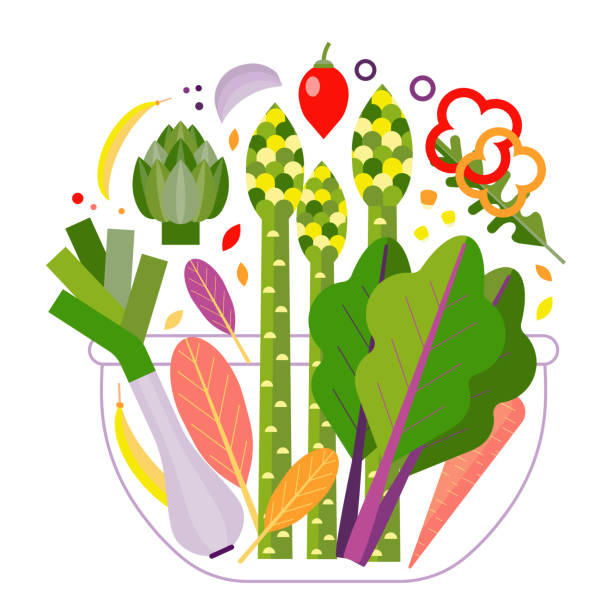 ilustrações de stock, clip art, desenhos animados e ícones de vegan salad bowl recipe for organic dinner - salad bowl
