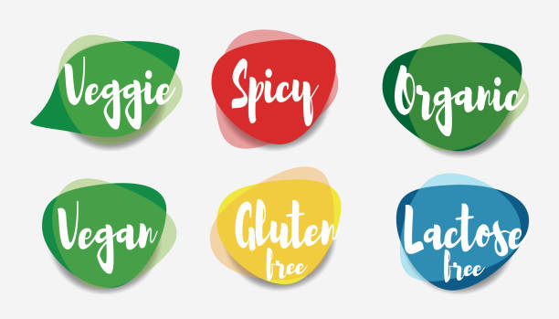 Vegan veggie spicy organic gluten free and lactose free icons vector.  free sign up stock illustrations