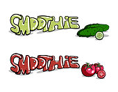 Set of words. Smoothie in graffiti style with vegetable for your design. Vector illustration