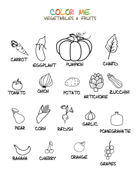 Coloring Book Fruits And Vegetables Cherry Illustrations, Royalty-Free ...
