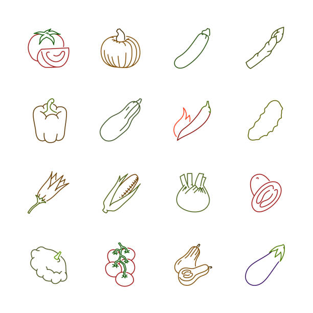 野菜アイコン - トマト、きゅうり、唐辛子 - とうもろこし チリ共和国点のイラスト素材／クリップアート素材／マンガ素材／アイコン素材