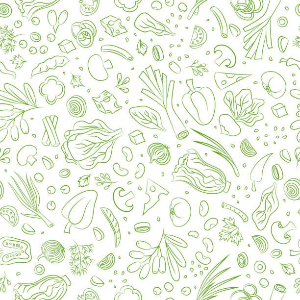 veggie бесшовные картины с овощами. - salad stock illustrations