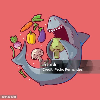 istock Veggie Shark eating vegetable vector 1354234766