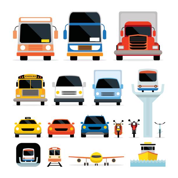stockillustraties, clipart, cartoons en iconen met voertuigen, auto's en vervoer weergeven op de voorgrond - frontaal