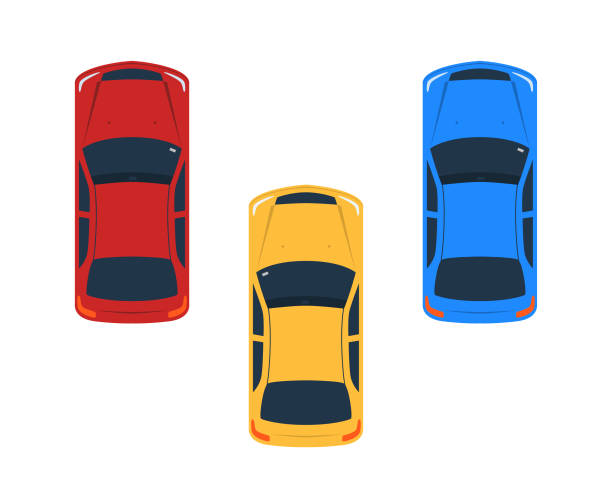 Vehicles facing one direction vector illustration Vehicles facing one direction vector illustration aerial view stock illustrations