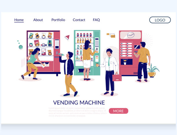 vending maschine vektor website landing page design vorlage - kaffeeautomat stock-grafiken, -clipart, -cartoons und -symbole