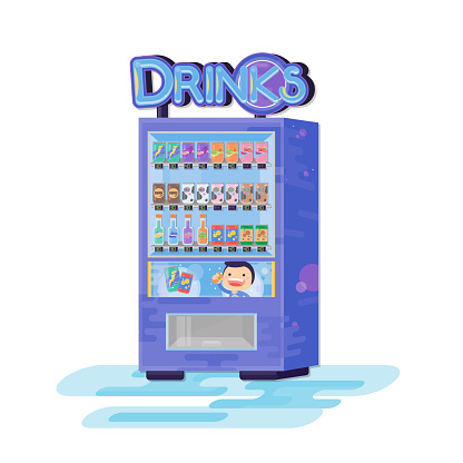 Vending machine with drinks. Vector flat cartoon illustration
