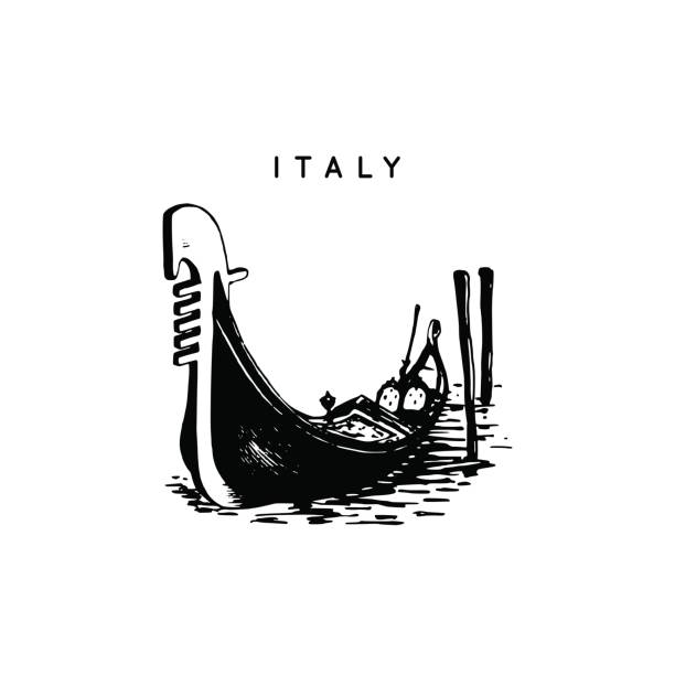 illustrazioni stock, clip art, cartoni animati e icone di tendenza di disegno in gondola veneziana. simbolo turistico di venezia. illustrazione vettoriale di illustrazione tracciata a mano delle attrazioni italiane - venezia