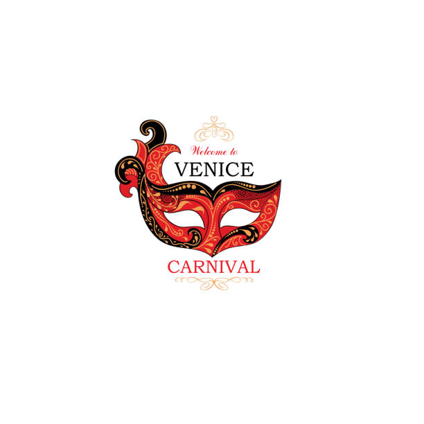 illustrazioni stock, clip art, cartoni animati e icone di tendenza di cartello di venezia con maschera per gli occhi del carnevale veneziano. icona di travel italy. - carnevale venezia