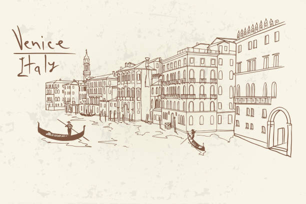 illustrazioni stock, clip art, cartoni animati e icone di tendenza di venezia con canale, gondola e architettura. - venezia
