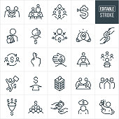 A set of venture capital icons that include editable strokes or outlines using the EPS vector file. The icons include venture capitalists, business people raising funds, private financing, business people investing money, two business people shaking hands after making a deal, business people in a boardroom, person holding cash, growing funds, protecting investment, debt, corporation, funding and other related icons.