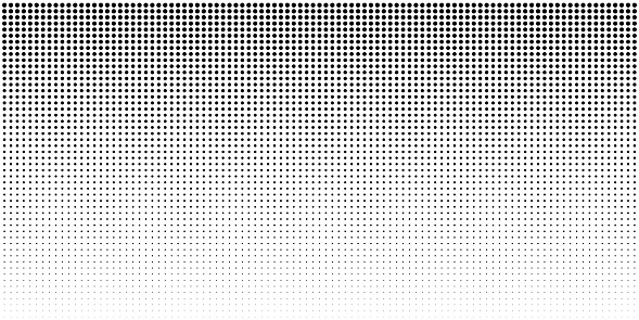 Vertical bw gradient halftone dots background, horizontal template using black halftone dots pattern.
