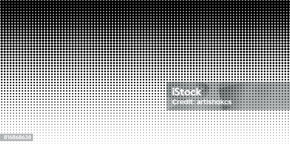 istock Vertical gradient halftone dots background, horizontal template using halftone dots pattern. Vector illustration 816868638