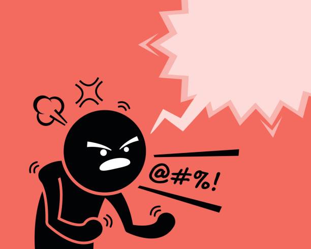 A very angry man expressing his anger, rage, and dissatisfaction by asking why. He is cursing and swearing at something or someone by yelling and screaming out loud. He is very pissed off. angry face stock illustrations