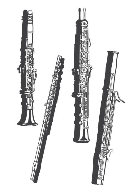 bildbanksillustrationer, clip art samt tecknat material och ikoner med vetcor illustration av träblåsinstrument. - klarinett