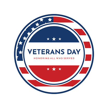 Veterans Day badge, label. Vector illustration. EPS10