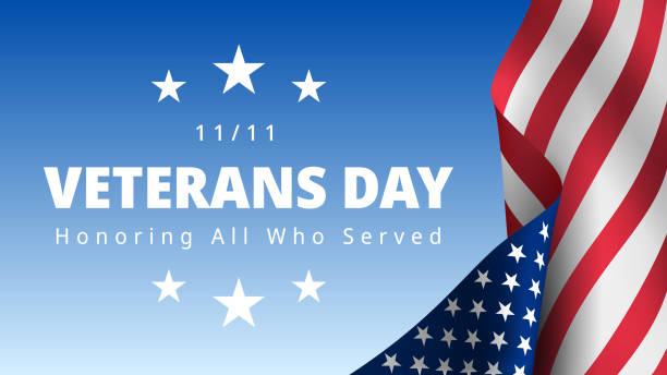 Veterans Day November 11th. Honoring All Who Served greeting card Veterans Day November 11th. Honoring All Who Served greeting card. Creative 3d style template. United state of America, US design. Beautiful USA flag composition. Poster design memorial day background stock illustrations
