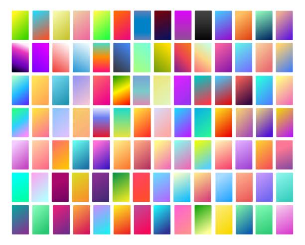 98 Vibrant and smooth light gradient collection soft colors palette for devices, pc's and modern smartphone screen backgrounds set vector ux and ui design illustration  gradient stock illustrations