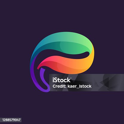 istock Vibrant calligraphy P letter logo with colorful gradients. 1288579047