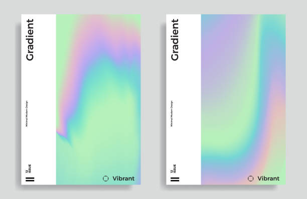vibrant gradient holographic background Set of trendy design templates with vibrant gradient holographic texture. Applicable for covers, brochures, placards, posters, flyers, presentations, banners, identity. Vector illustration. Eps10 holographic stock illustrations