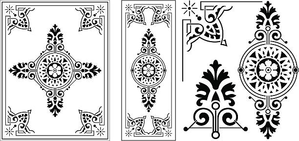 Victorian Ornate Panel Victorian Ornate Panel with Corner details and ends, all vector illustrations and very clean. Saved in AI,EPS,PDF, and JPEG formats. Colour as you wish! architecture borders stock illustrations
