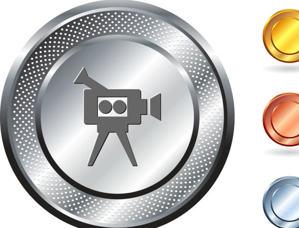 video camera royalty free vector art on metallic button - freewebcam4 幅插畫檔、美工圖案、卡通及圖標