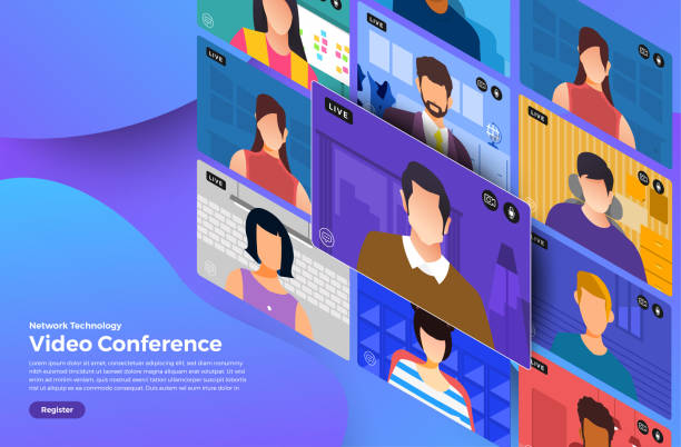 Video Conference 08 Illustrations flat design concept video conference. online meeting work form home. Vector illustrate. video conference stock illustrations