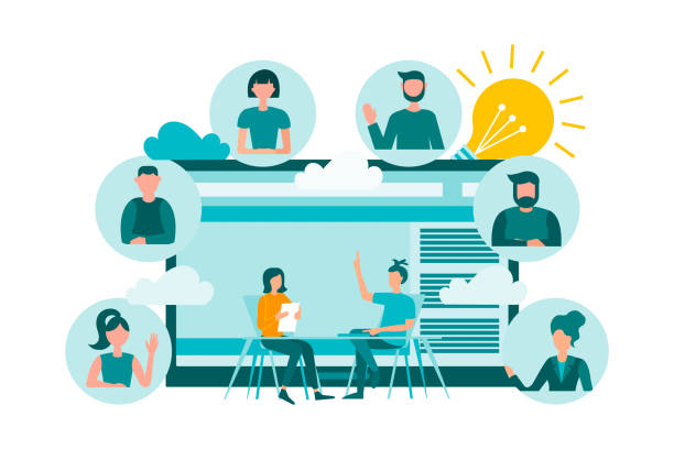 Video conference, online meeting, web education and tutorials concept illustration vector art illustration