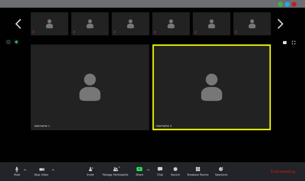 Video conference user interface, video conference calls window overlay Here is video conference user interface, video calls window overlay zoom meeting stock illustrations