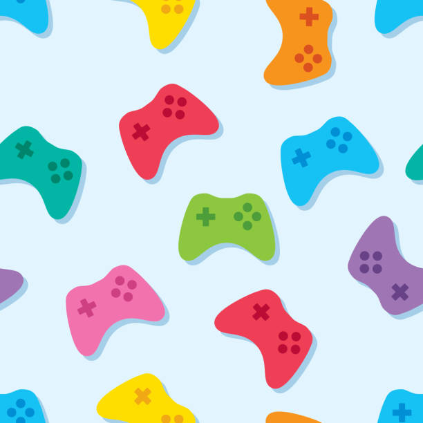 Video Game Controller Pattern Colorful Vector illustration of multi-colored video game controllers in a repeating pattern. video game illustrations stock illustrations