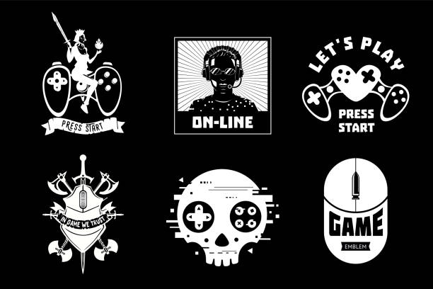 Video game vector emblem set. Gamer retro style signs collection. Cyber sport team insignia. Video game vector emblem set. Cyber sport team insignia. Gamer retro style signs collection. skull logo stock illustrations