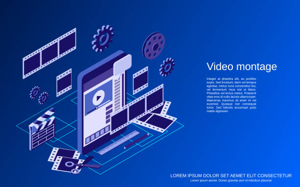 ilustraciones, imágenes clip art, dibujos animados e iconos de stock de concepto de vector de montaje de vídeo - video editing
