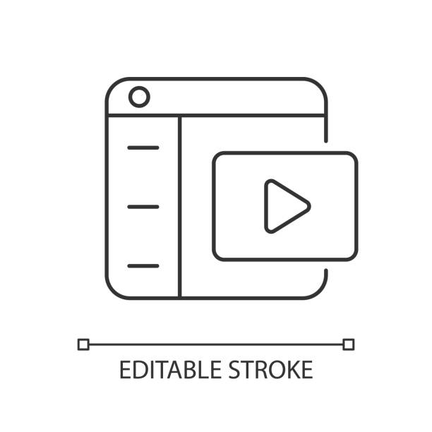 Video platforms linear icon Video platforms linear icon. Uploading, sharing content. Streaming media. Video hosting service. Thin line customizable illustration. Contour symbol. Vector isolated outline drawing. Editable stroke streaming service stock illustrations