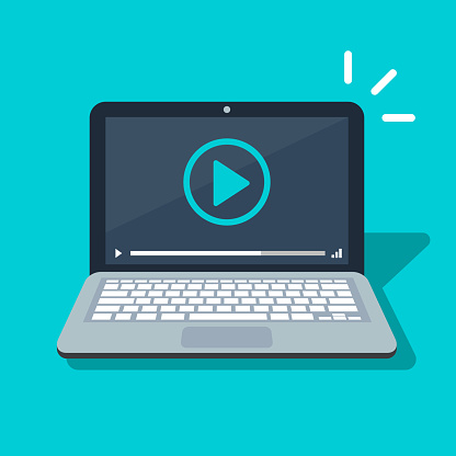 Video Player Icon On Laptop Screen Flat Cartoon Media Video Player Icon On Laptop Screen Flat Cartoon Media