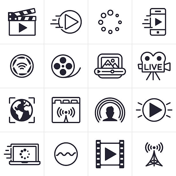 stockillustraties, clipart, cartoons en iconen met video streaming icons and symbols - film kijken icoon
