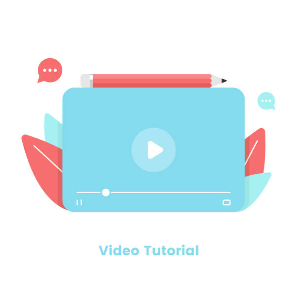 video tutorial dan video player template desain datar. webinar, pelatihan online dan ilustrasi vektor konsep tutorial online. - application tutorials ilustrasi stok