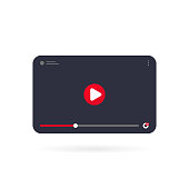 istock Video tutorials icon concept. Video conference and webinar on tablet. Template interface video player. Vector on isolated white background. EPS 10 1283843122