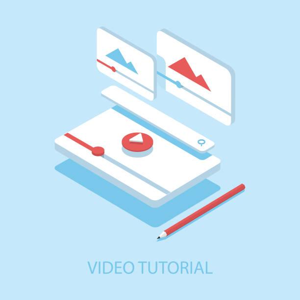 video tutorial ilustrasi isometrik dan desain datar. - video marketing ilustrasi stok