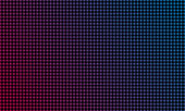 LED video wall screen texture background. Vector blue and red purple color light LED diode dot grid video screen