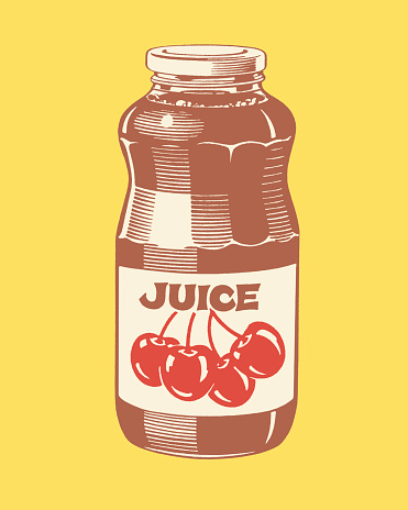 View of cherry juice bottle