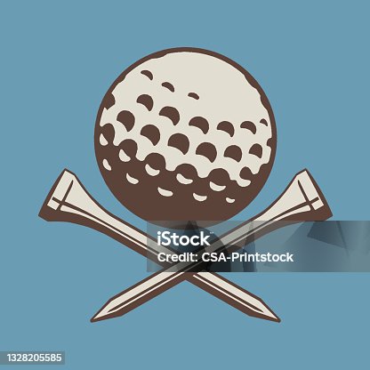 istock View of golf ball with golf ball stand crossed under 1328205585