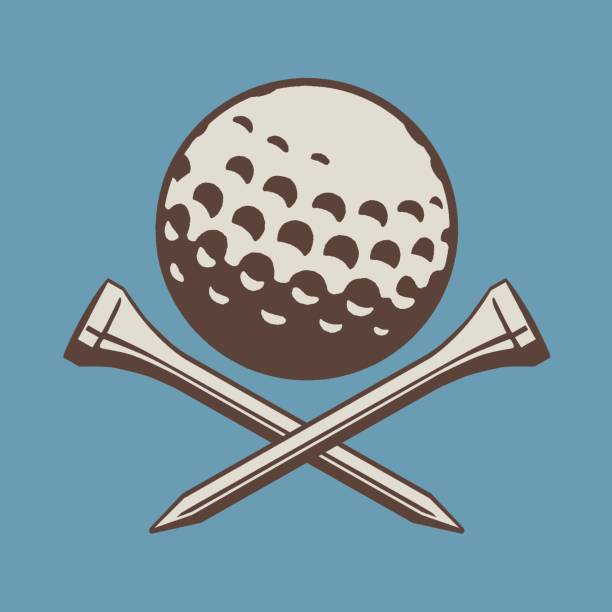ゴルフボールスタンドが下に交差したゴルフボールの眺め - ゴルフ　服装点のイラスト素材／クリップアート素材／マンガ素材／アイコン素材