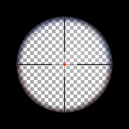View through Sniper scope with scale for aiming vector illustration. Hunting optical sight with transparent background inside.