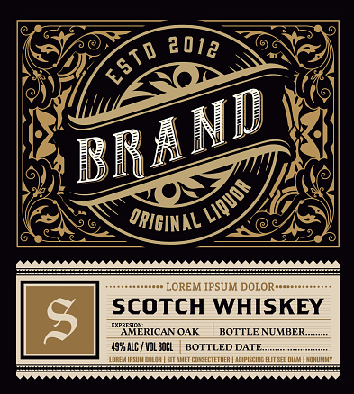 Viintage label design. Ornate logo template for tequila, whiskey, spirituous drinks label.