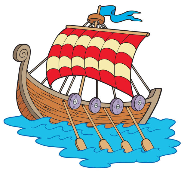 викинг "лодочкой" - cartoon of viking ship art stock illustration...