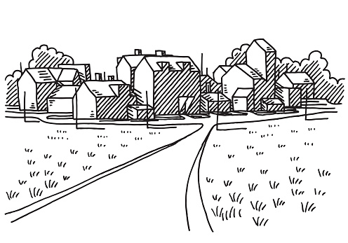 Village Landscape Road Drawing