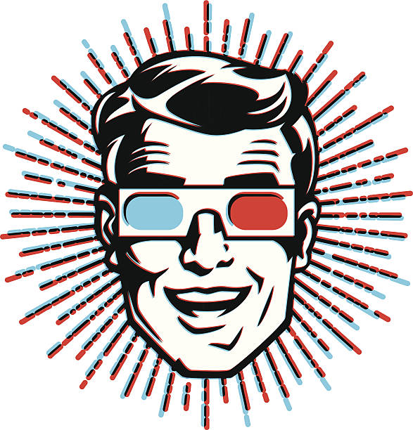 Vintage 3D Guy vintage style guy wearing 3D glasses 3 d glasses stock illustrations