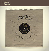 Vintage 78rpm record and paper sleeve design template. Record is fully rendered behind sleeve. Fully editable.