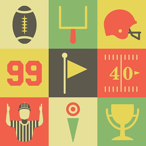 Vintage American Football Icons A flat set of vintage American football icons and graphics. Vector EPS 10 available. american football sport stock illustrations